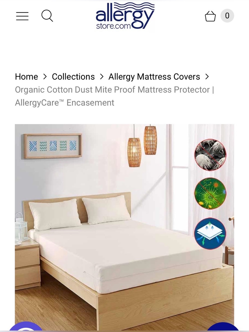 ALLERGY CARE 100% ORGANIC COTTON ZIPPERED MATTRESS ENCASEMENT QUEEN